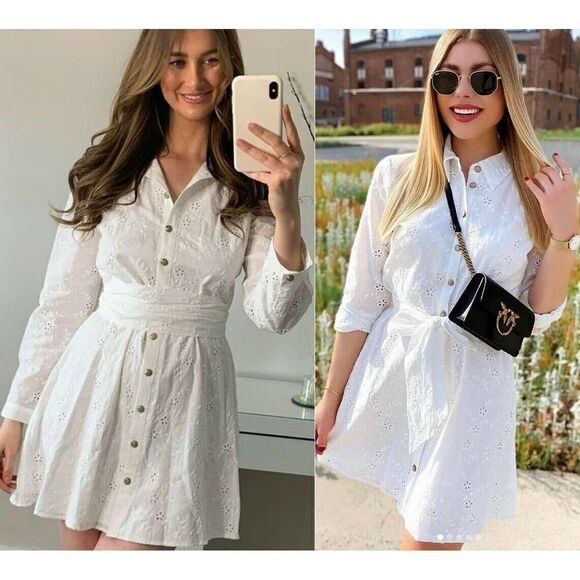 ZARA Openwork Eyelet Embroidered Short Belted - Picture 6 of 7